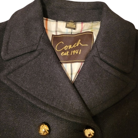 Coach 1941 Double Breasted Wool Pea Coat Women's Size 10 Black w/ Gold Buttons - Picture 2 of 12